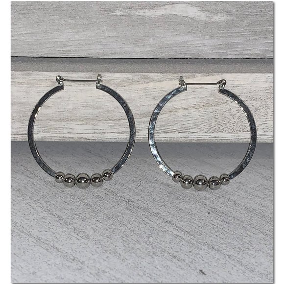 Jewelry - Hammered Silver Hoop Earrings Hinged Back EUC